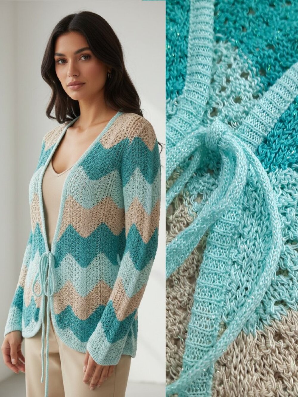 Sparkling chevron tie front sweater - Metro Seven brand - NWT